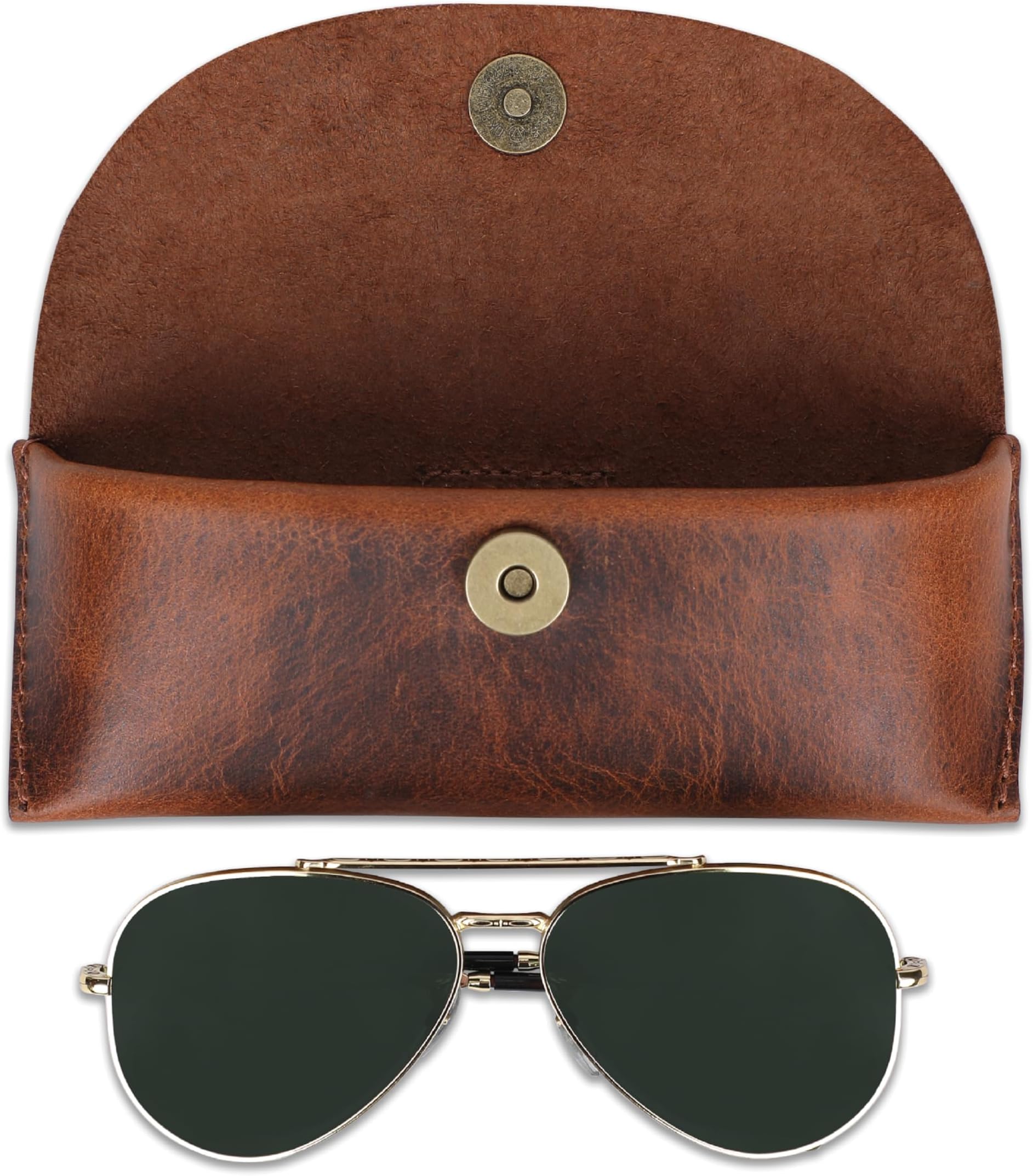 Leather Sunglasses Case Genuine Eyeglass Holder Reading Glasses Protector Vintage Eyewear Storage for Men and Women