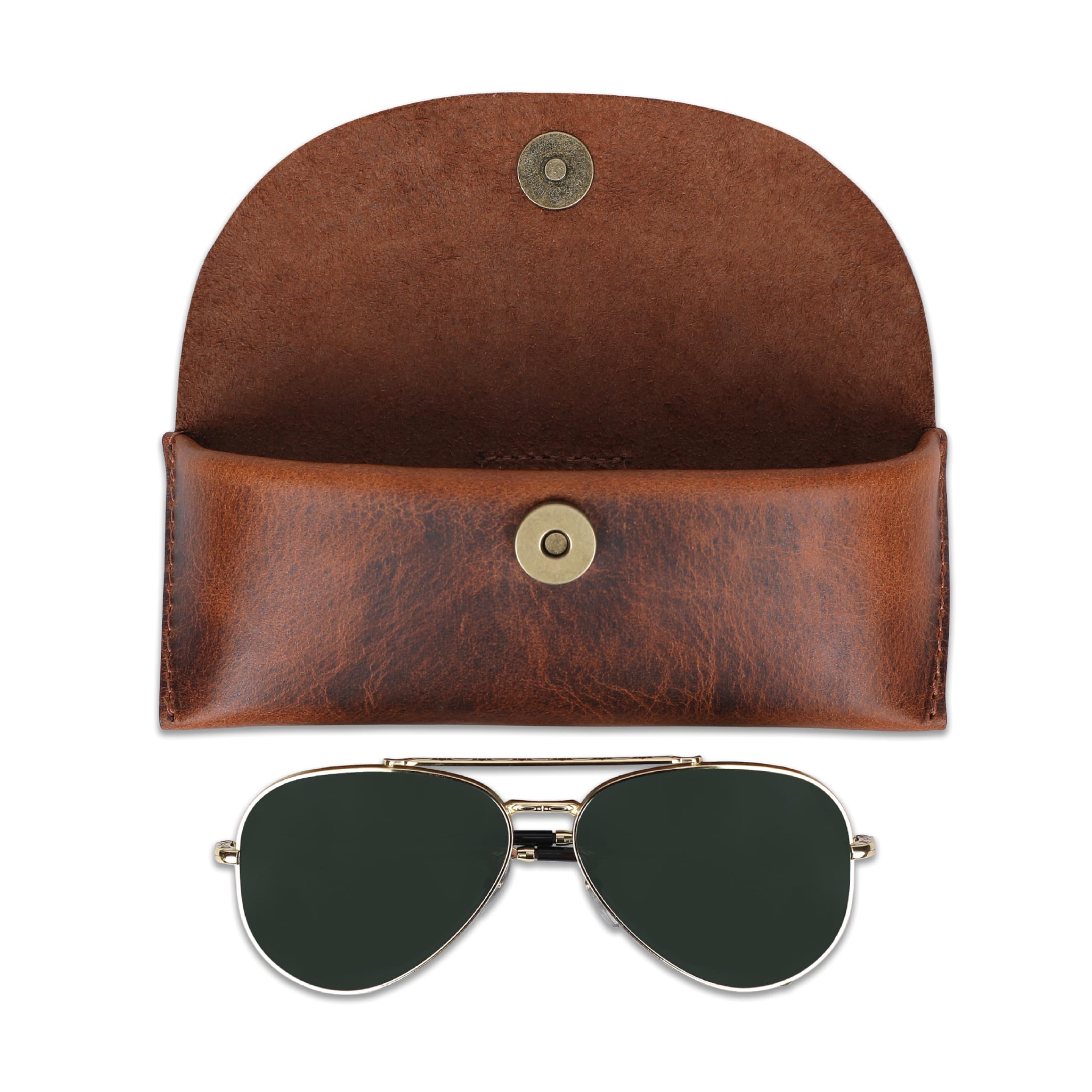 Leather Sunglasses Case Genuine Eyeglass Holder Reading Glasses Protector Vintage Eyewear Storage for Men and Women