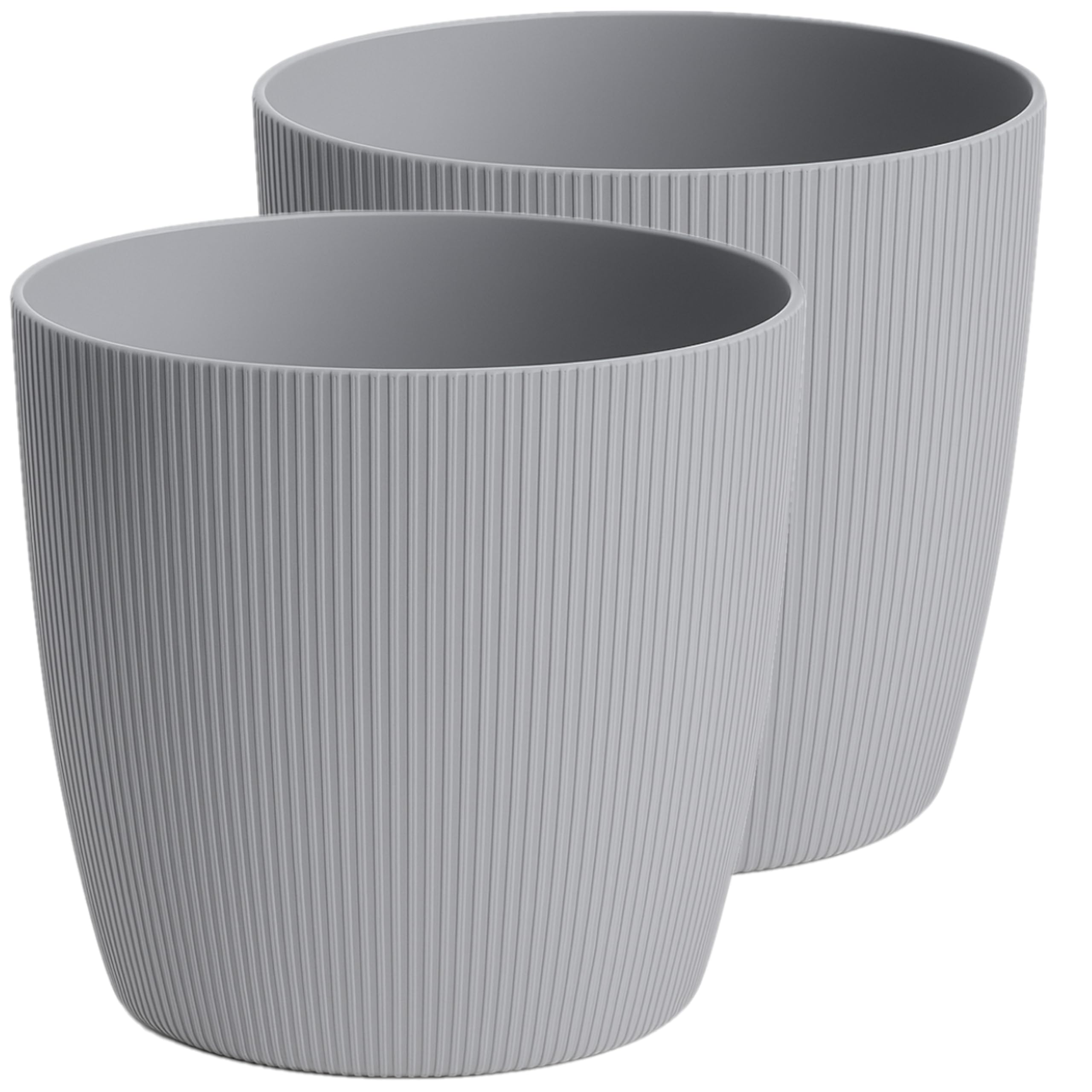 Home Garden Ornaments Grey Modern Striped Plastic Plant Pots Indoor/Outdoor, 2 Pack, 15.5Cm