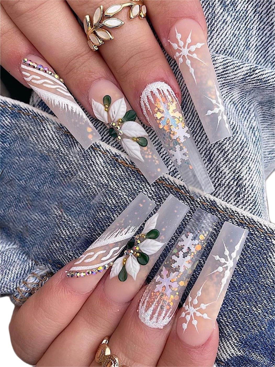Set 24Pcs 3D Acrylic Christmas Flowers Nail Art Charms Handmade by Acrylic Powder - HaFlona Flower Nails, Nail Salon Deco For Women (Chirstmas Flower 24#)