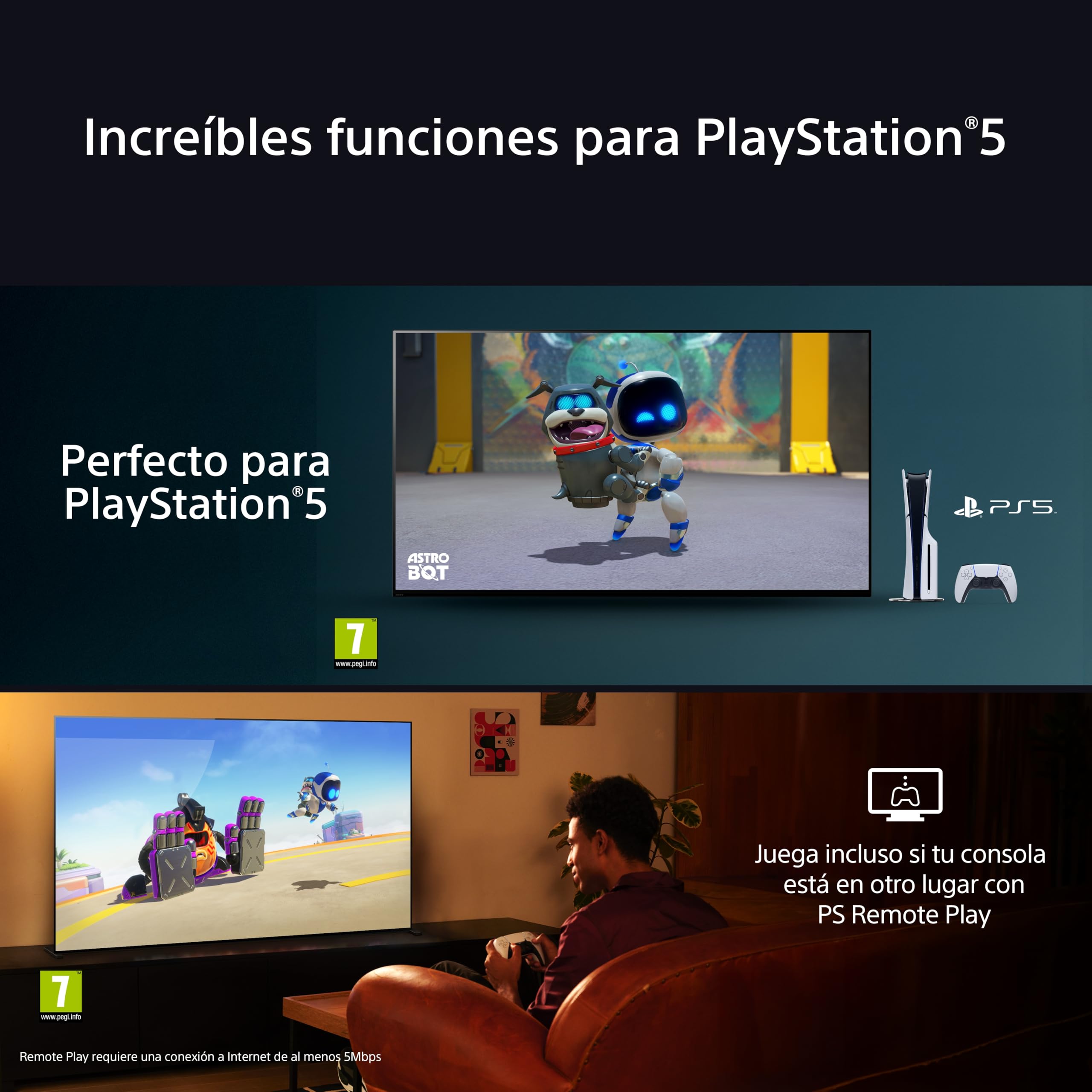 Sony BRAVIA 5, Mini LED 55 Pulgadas, Procesador XR con IA, Acoustic Multi-Audio, Dolby Vision/Atmos, IMAX Enhanced, Google TV 2025, Apple AirPlay 2, Eco Dashboard 2, Menú Gaming, 55"