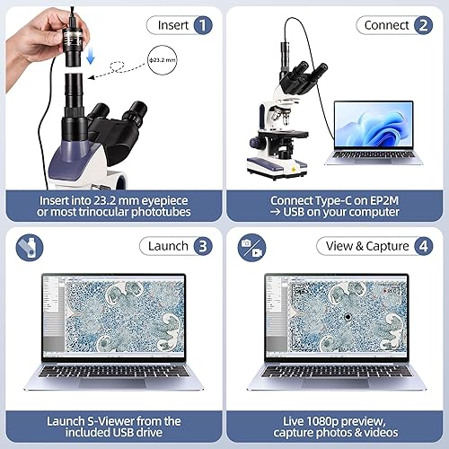 Vista 5 de SWIFT EP2M 2-MP 1080p - Cámara digital de microscopio ocular, se adapta a oculares de 0.913 in y la mayoría de fototubos trinoculares, visor S