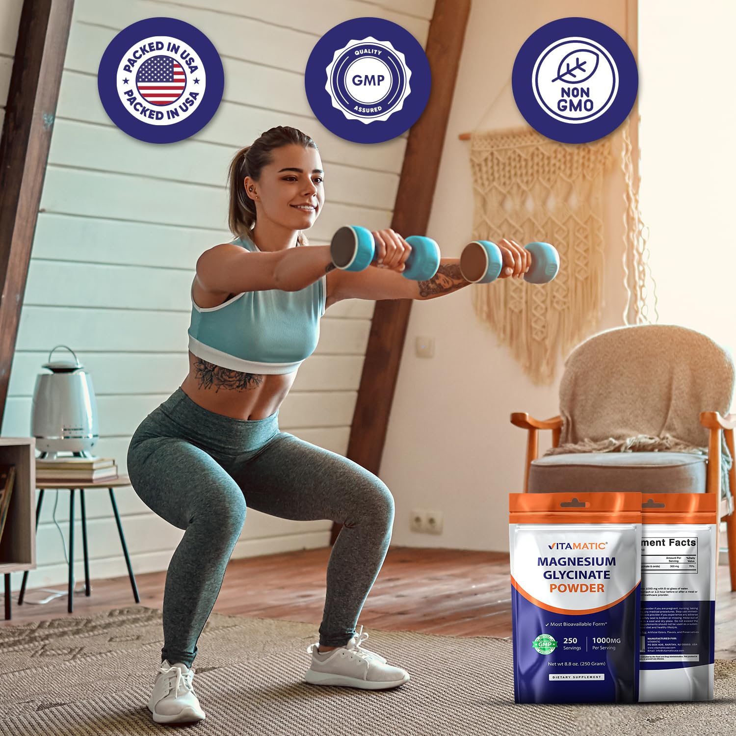 Vitamatic Magnesium (from Glycinate & Oxide) - Supports Muscle, Joint, and Heart Health 250 Grams — Amazon image 7