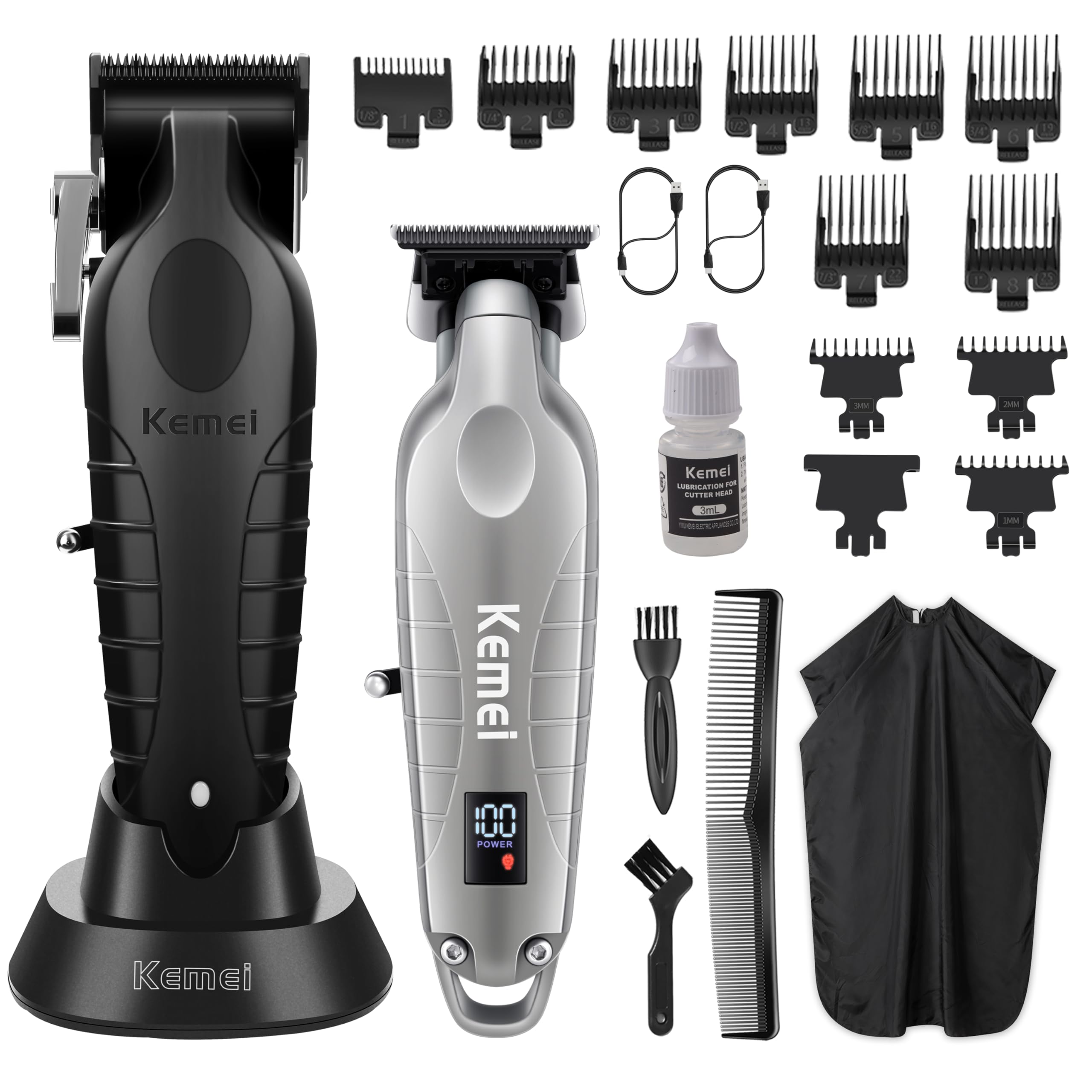 KEMEI Hair Clippers for Men, Professional Clipper and Trimmers Set, Cordless Zero Gap Trimmer for Men with LED Display, 11 Guide Combs