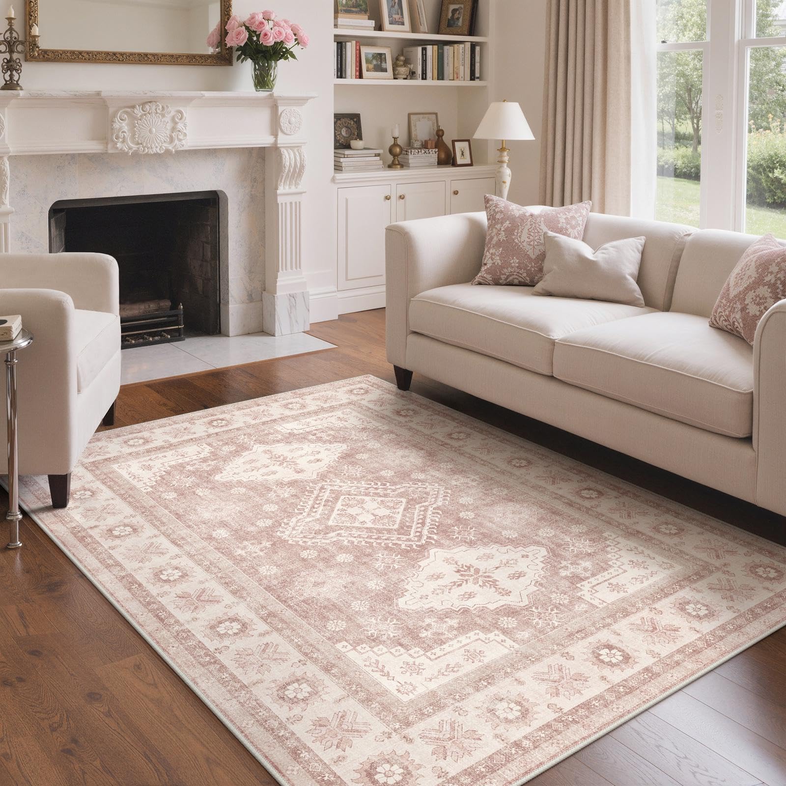 GENIMO Teppich Wohnzimmer Vintage Orientalischer rutschfest & Waschbare | Boho Vintage Orientalischer Teppiche, Kurzflor Wohnzimmerteppich, Rutschfest Carpet, für Schlafzimmer, Esszimmer, Büro