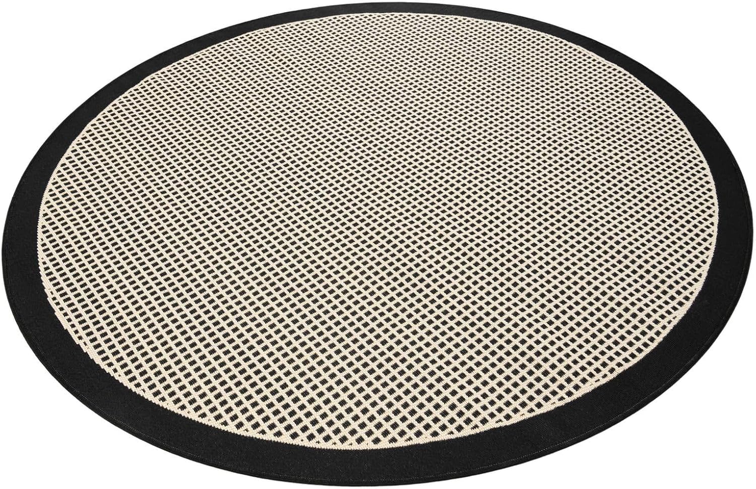 Rugs.com Outdoor Border Collection Rug – 5 Ft Round Black Flatweave-Pile Rug Perfect for Kitchens, Dining Rooms