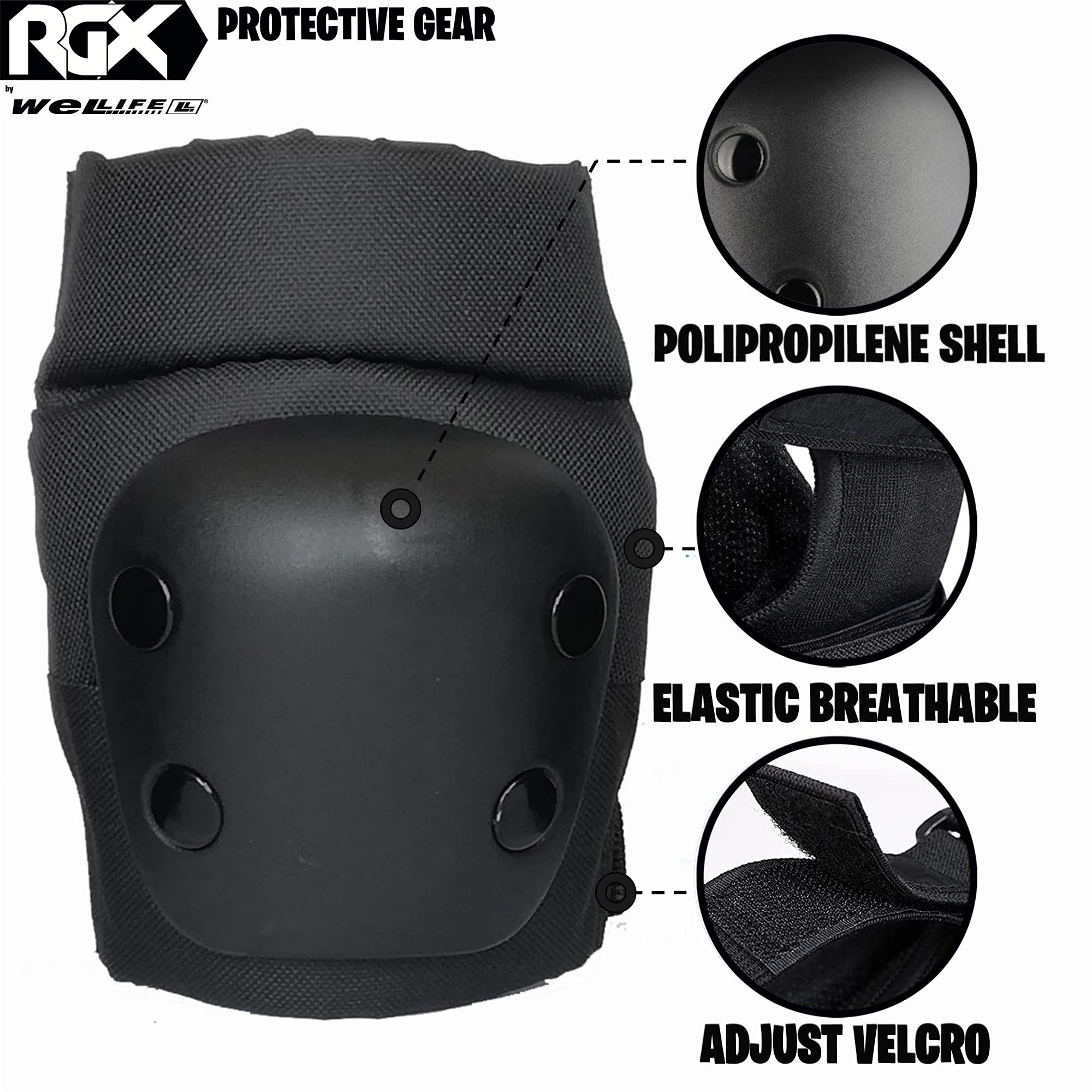 WeLLIFE Casco Regolabile per Bambino e Ragazzo Compreso Set Protezione, Casco e Kit di Protezioni Completo di Ginocchiere Gomitiere Parapolsi per Skateboard, Pattini in Linea, Bici, Monopattino