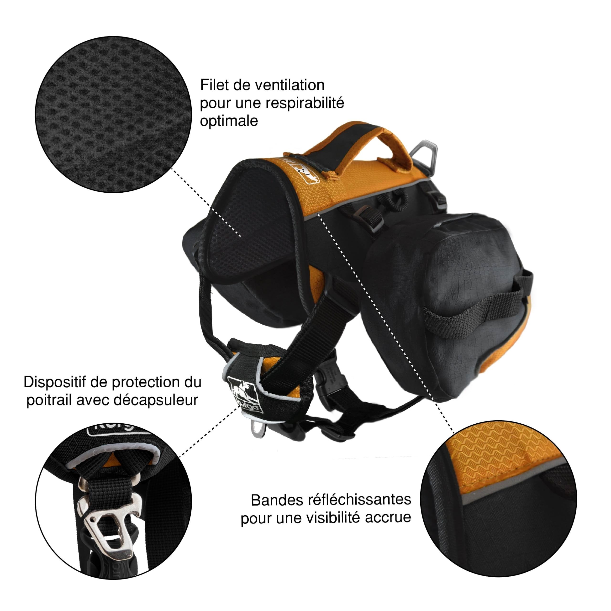 Kurgo K01584 Baxter Sac à Dos pour Chien Sacoche pour Chien Petit Randonnée Disponible en Bleu/en Noir Orange