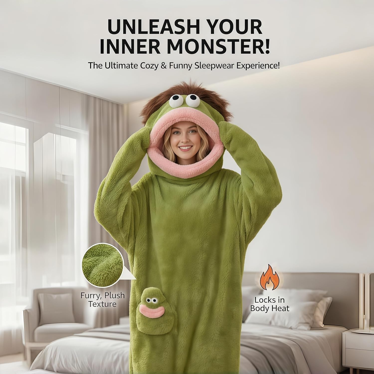 Goofy Onesie Pajamas - Big Mouth Monster Onesie, Coral Fleece Couple Loungewear, Pajama Party & Cozy Sleepwear Gift