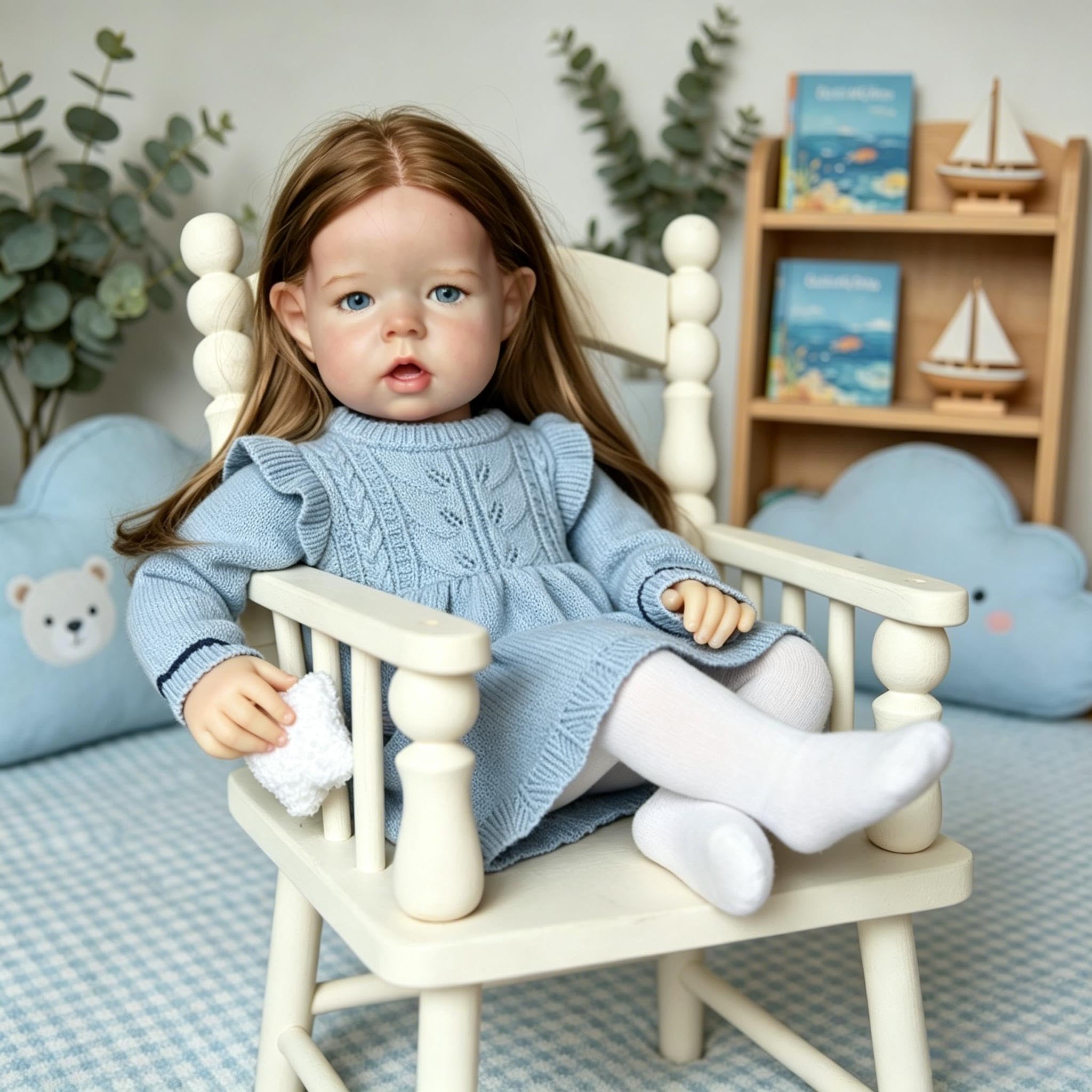 Realistische Reborn-Kleinkindpuppen Mädchen 70 cm große Reborn-Babypuppen, Lebensechte Babypuppe mit Langen Haaren Naturgetreuen Kleinkind Puppe Weichem Stoffkörper für Kinder