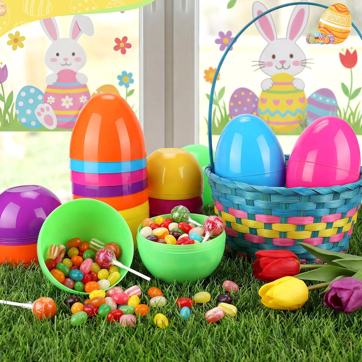 12PCS 6" Jumbo Easter Eggs, Large Empty Easter Eggs for Hunt, Colorful Giant Plastic Egg Fillable with Candy, Toys, Basket Stuffers Fillers, Easter Party Favors