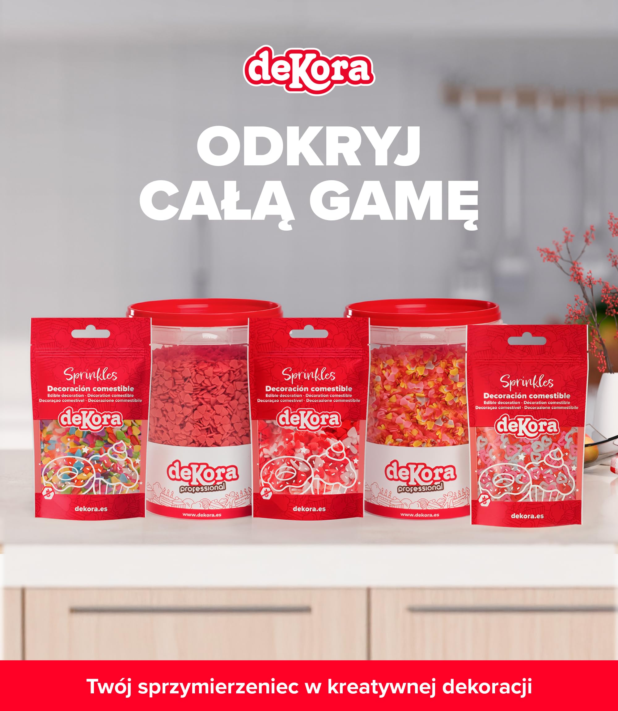 dekora - Sprinkles cukrowe w kształcie pustych serduszek, 100 g – dekoracja tortu i babeczek na Walentynki – z naturalnymi barwnikami