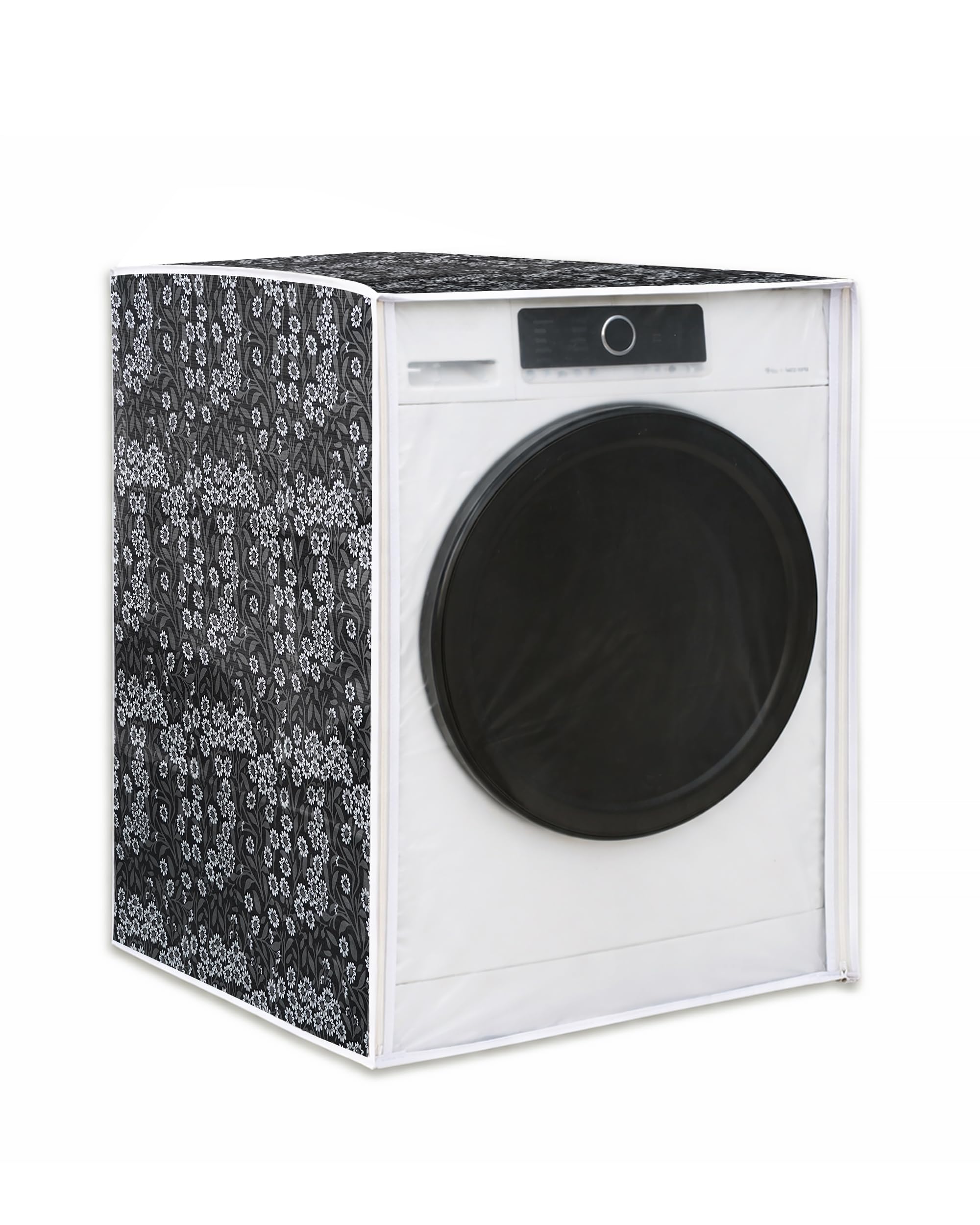 Classic® Front Load Washing Machine Cover Suitable for LG 8.5 Kg, 9 Kg, 9.5 Kg, 10 Kg, 10.5 Kg, 11 Kg, 11.5 Kg, 12 Kg (72cmsX63cmsX81cms, Black Flower)