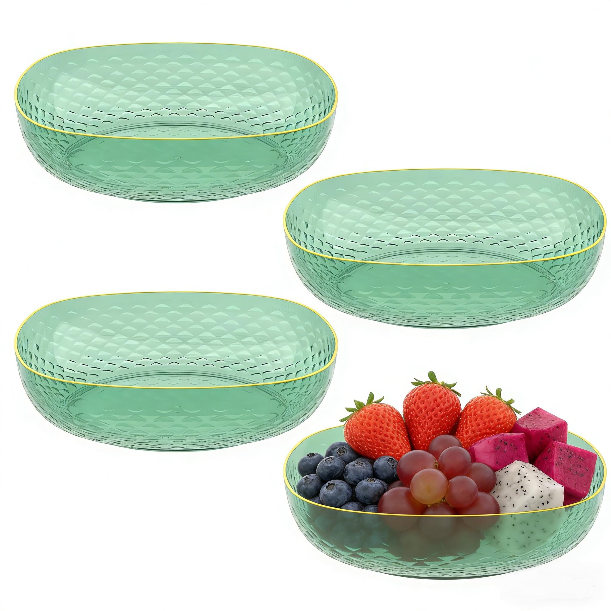 Vareone Set of 4 Plastic Serving Bowls, Stylish Green Bowl, Ideal for Fruit, Salad, Snacks & Crisps, Parties, Picnic, Birthdays, BBQ & More