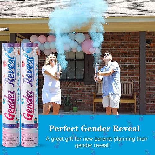 Miniatura 7 de Paquete de 6 cañones de polvo de confeti para revelación de género para niños, ideas de suministros de fiesta de revelación de género, color azul