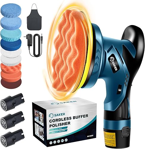 Miniatura 10 de Saker Pulidora inalámbrica para automóvil kit de máquina enceradora portátil de 6 pulgadas para detalles de automóviles con 1 batería de 12 V 2000