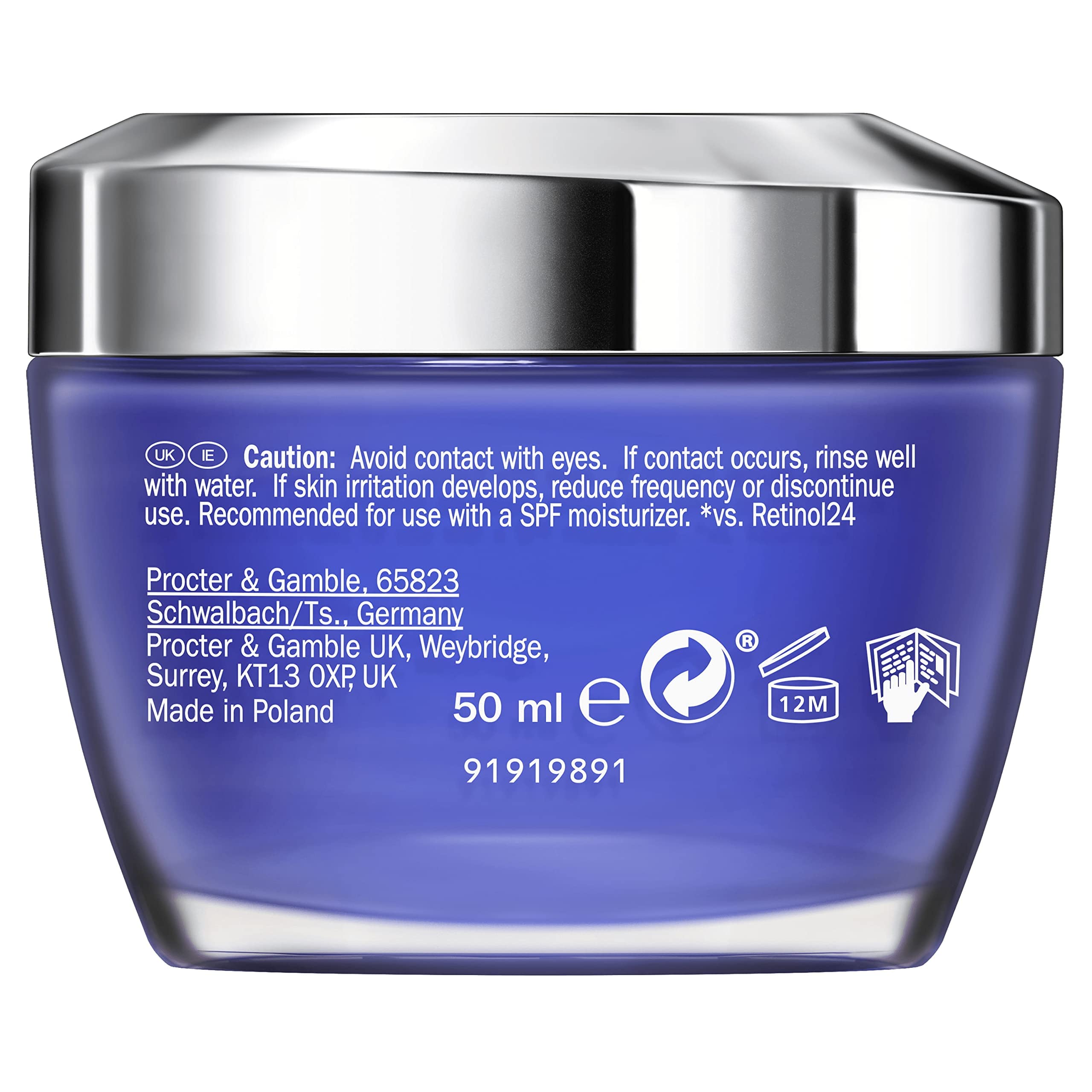 Olay Retinol 24 MAX Krem na noc z 40% więcej kompleksu retinolu, zaawansowany krem przeciwzmarszczkowy pod oczy dla jędrniejszej skóry, redukuje zmarszczki, drobne linie i pigmentację, 50 ml