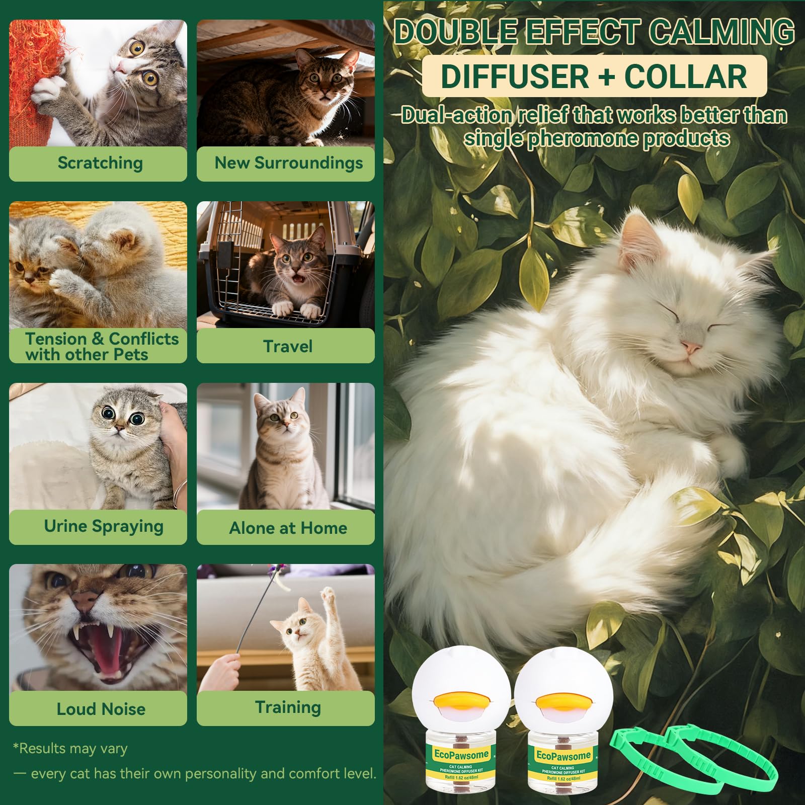 Cat Calming Diffuser and Calming Collar for Cats: Cat Calming Collar - Cat Calming Pheromone Diffuser-St. Patricks Day Cat Collar-Pheromones for Cats (2 Diffusers+2 Refills+2 Collars，Green) - image 2
