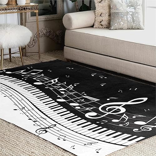Miniatura 4 de Alfombras para niños, teclas de piano en blanco y negro, instrumentos musicales, notas modernas, arte de música, alfombra de dormitorio grande,