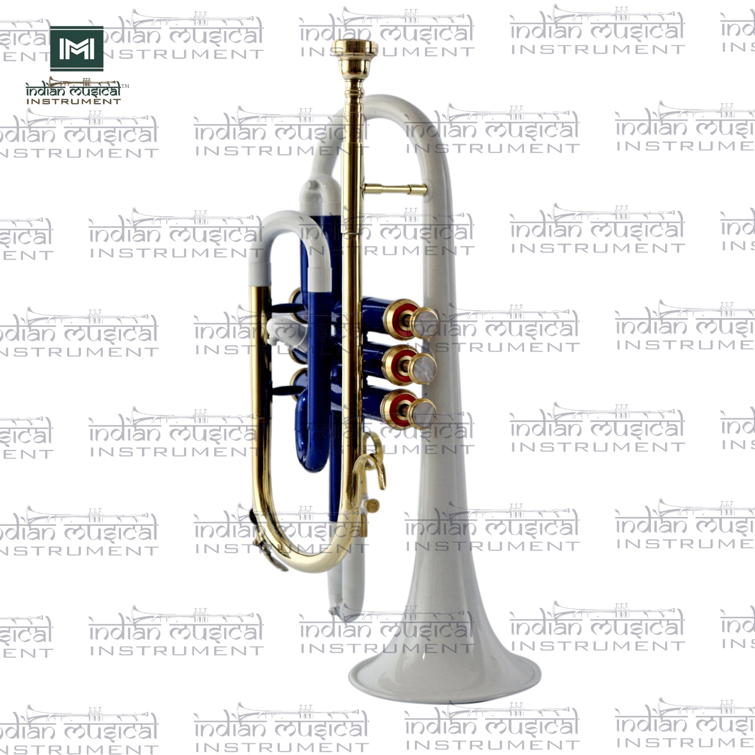 Cornet 3 Ventil, BB Pitch, Messing Qualität inkl. Mundstück und Tragetasche, Handschuhe (Weiß Blau Gold)