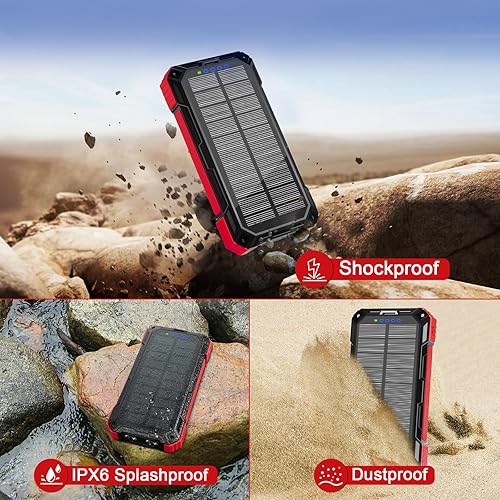 Miniatura 7 de WONGKUO Cargador solar de batería - Cargador solar de teléfono de 49800 mAh con entrada USB-C, carga rápida QC 3.0 con linterna LED, 4 cables