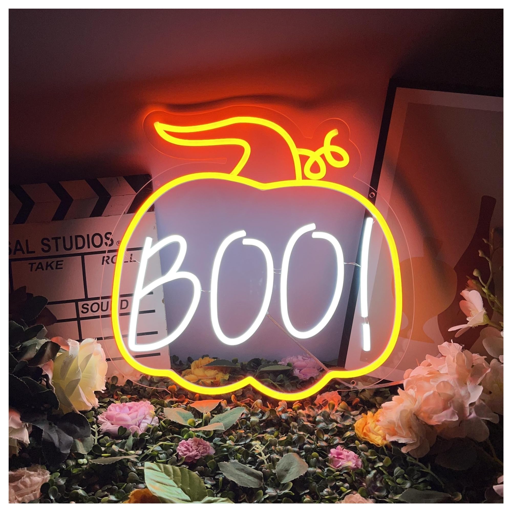 RONGCH Hanging Art Signs Pumpkin Boo Neon Sign Halloween Decor Gameroom Bedroom Bar Livingroom Birthday Party Wall Decoration 43cm