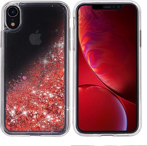 Miniatura 4 de WORLDMOM Funda protectora para iPhone XR, diseño de doble capa, líquido flotante flotante con purpurina colorida en cascada de TPU, color rojo