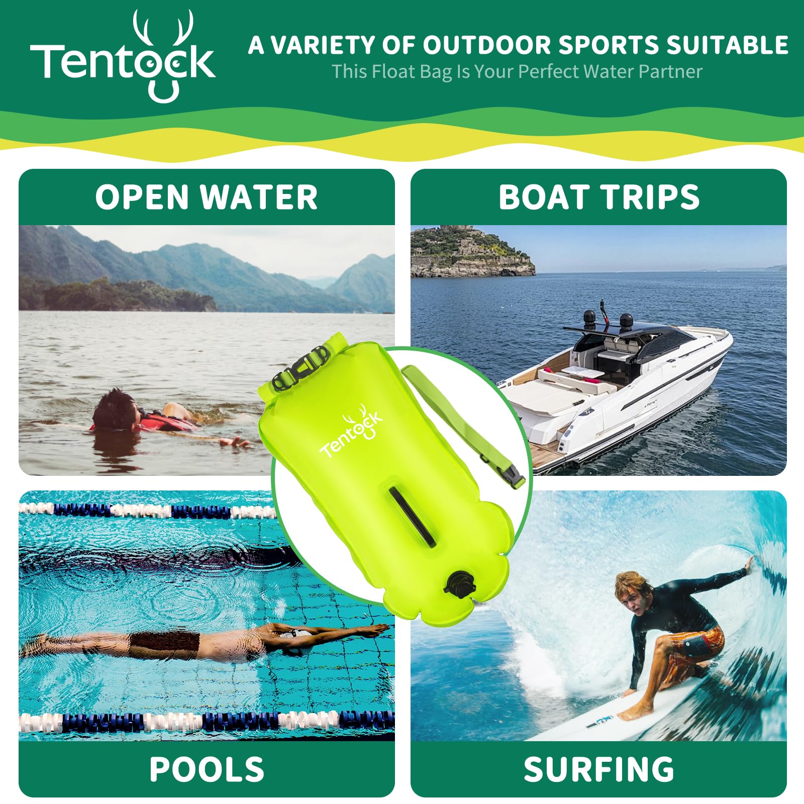 Tentock Boya de Natación Flotador Natación Aire Libre Boya Inflable Bolsa Seca Swim Buoy La boya para Nadadores y triatletas de Aguas Abiertas