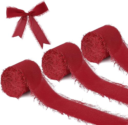 Miniatura 1 de 3 rollos de cinta de gasa de 1.5 pulgadas x 5.5 yardas, cinta de seda colorida hecha a mano con flecos para bodas, envolturas, bricolaje, decoración