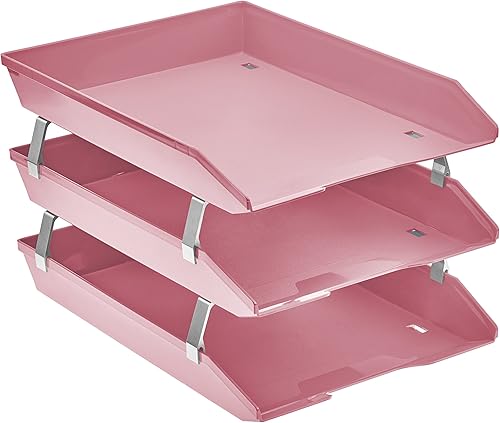 Acrimet Facility - Organizador de archivos de plástico de 3 niveles con carga frontal (color rosa sólido)