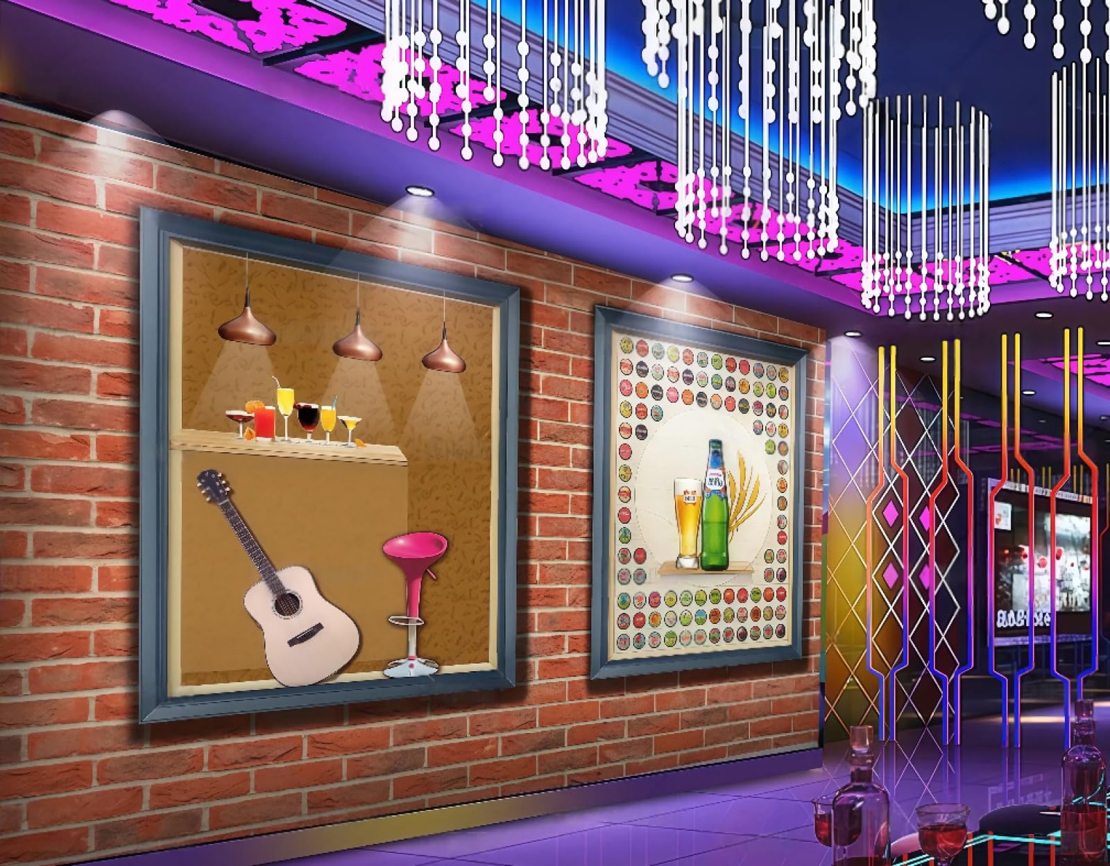 XDOUBAO Wallpaper Fashion Brick Wall Hand-Painted Guitar Instrument Hanging Painting Music Bar Afternoon Tea Western Restaurant Background Wall Wallpaper Coffee Shop Mural,3D,300x210cm