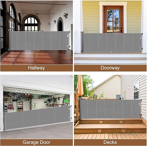 Miniatura 7 de Puertas retráctiles para bebés de 120 pulgadas de alto, puerta retráctil con diseño de tira reforzada para evitar que se arrastre, puerta retráctil
