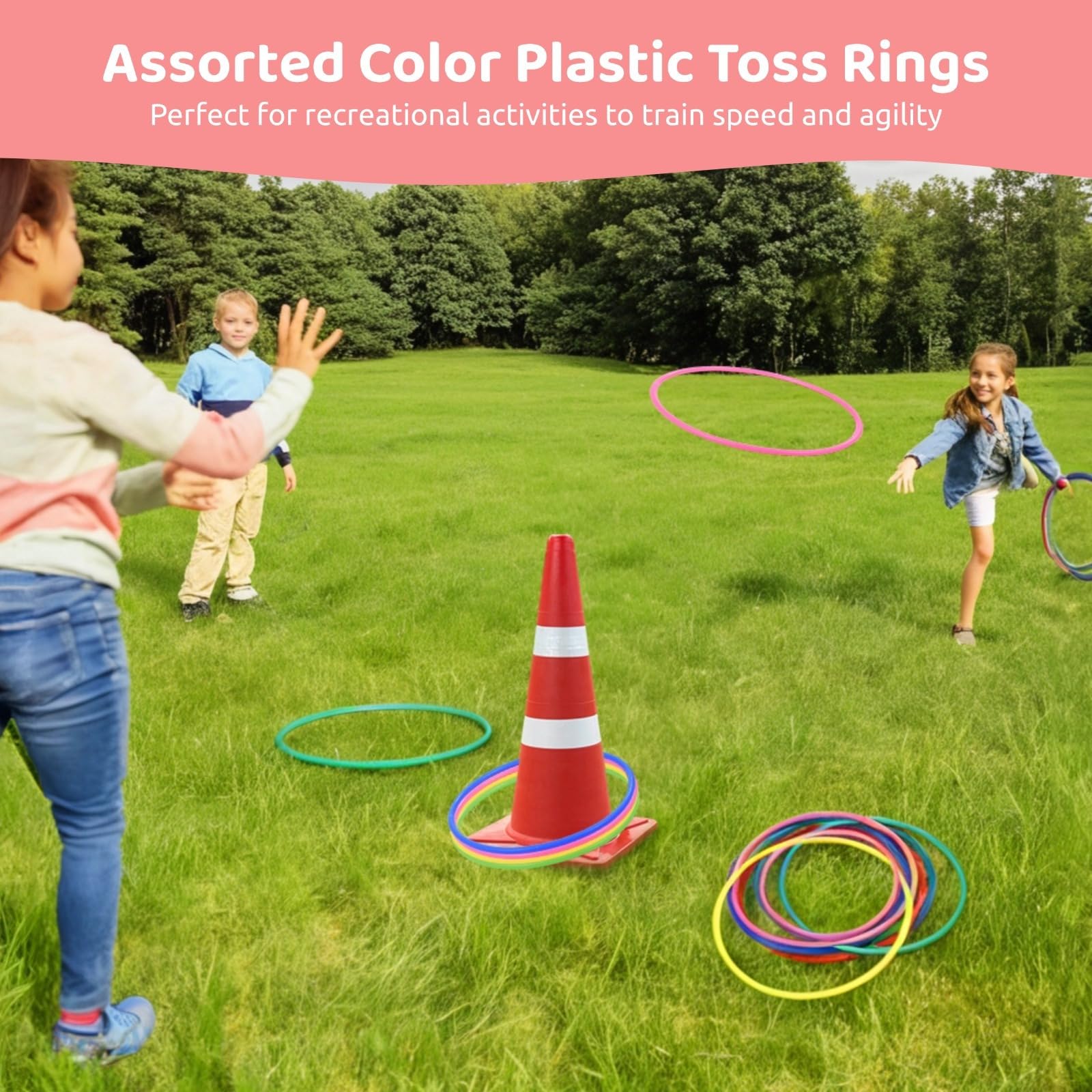 Bosreroy Set of 60 Multicolored Plastic Rings, 7 Toss Rings for Carnival Games, Speed Practice, and Backyard Fun