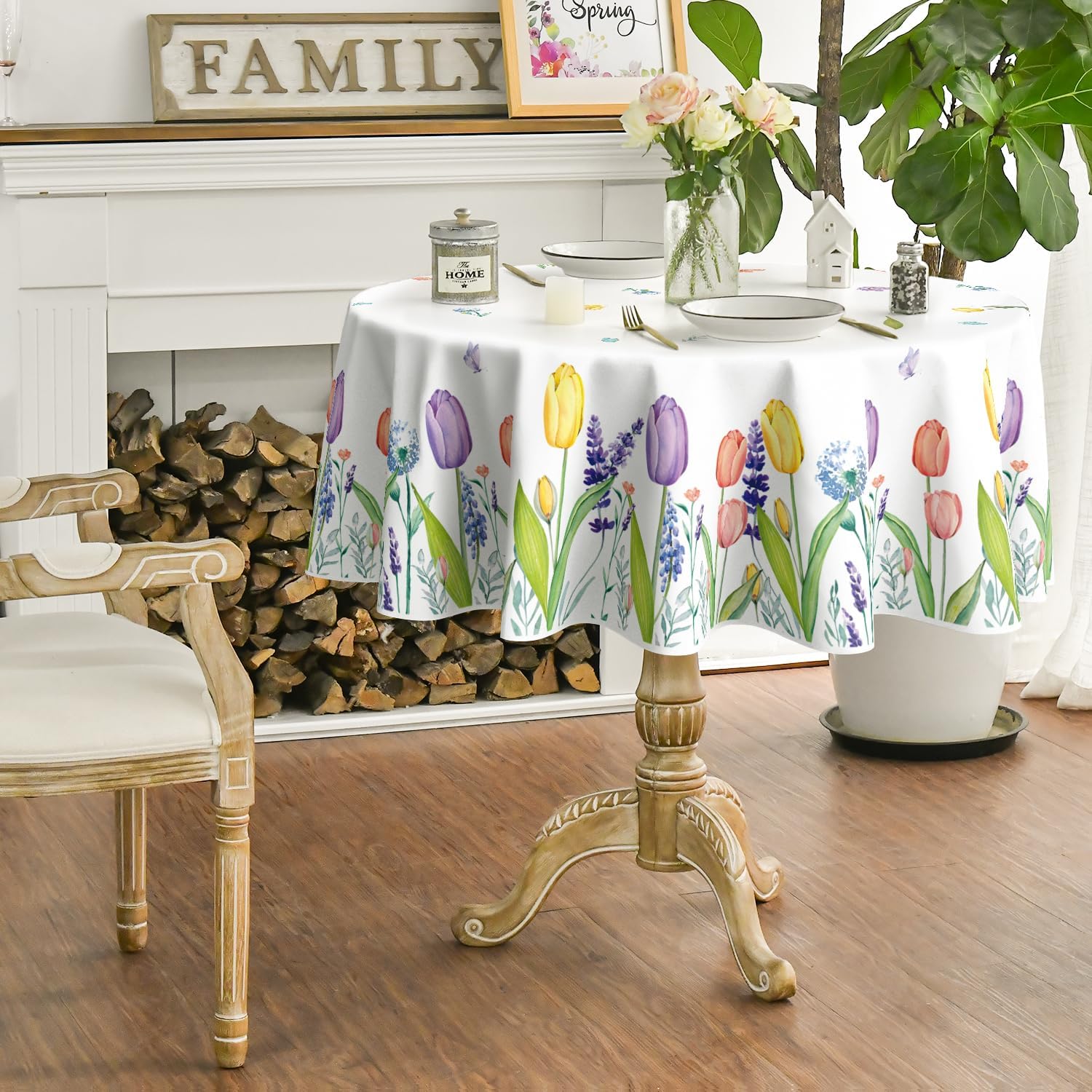 Horaldaily Spring Summer Tablecloth 70 x 70 Inch Round Easter Tulip image 5