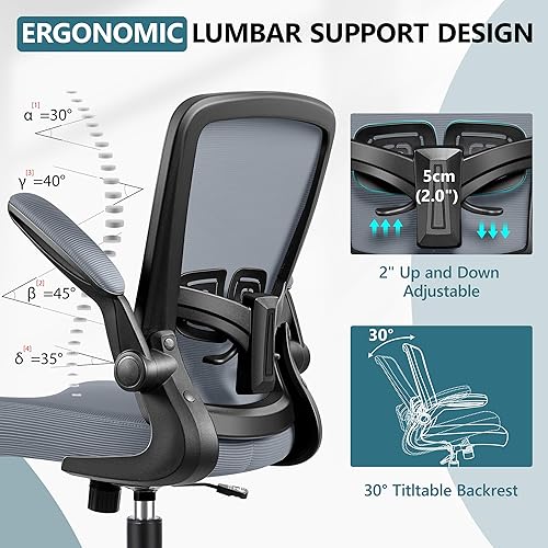 Miniatura 3 de MINLOVE Silla de oficina ergonómica con soporte lumbar ajustable y altura, reposabrazos abatibles de 90, sillas de escritorio Ergo con ruedas, silla