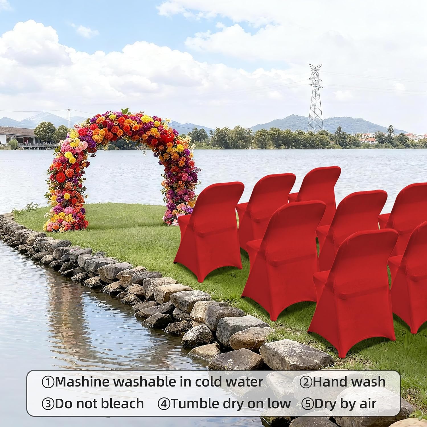 10 Packs Red Spandex Stretch Folding Chair Covers for Wedding Party,Universal Fitted Washable Dining Seat Slipcovers Protector Decoration for Holiday Banquet Birthday Celebration Event
