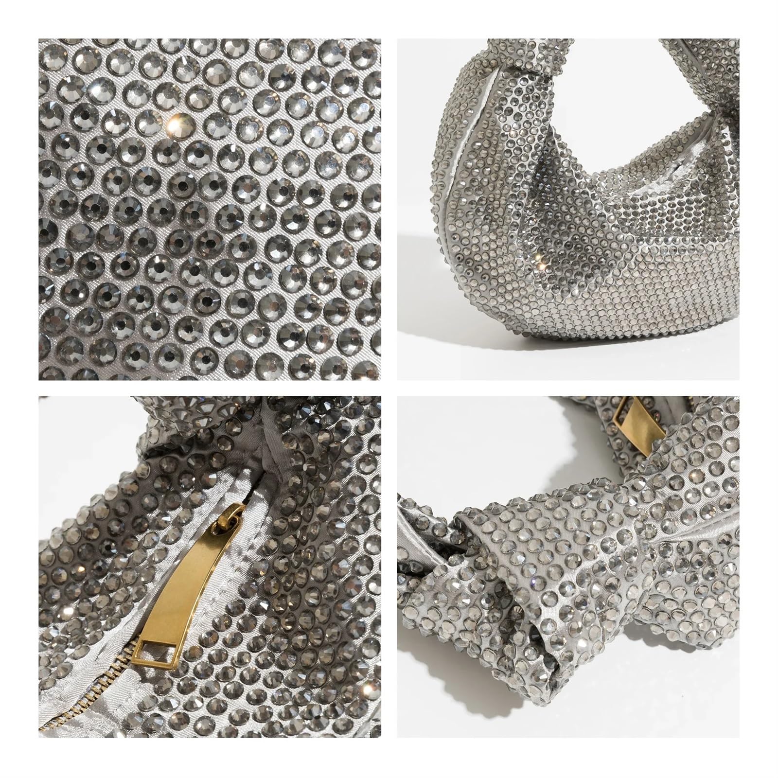 Pedrería Clutch Fiesta Bolso de mano for mujer con diamantes imitación, bolso noche anudado cristales brillantes, boda, fiesta purpurina