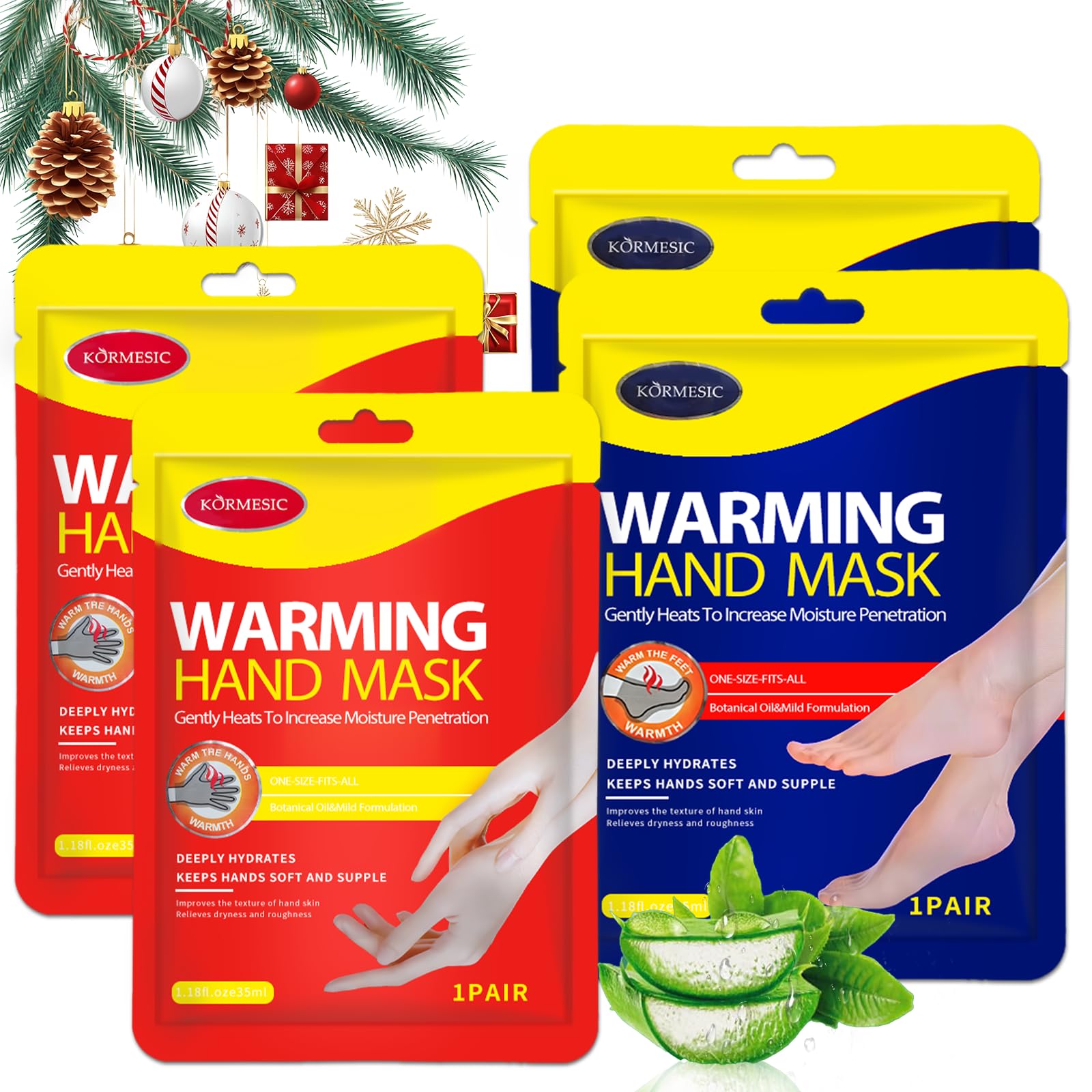 4 Paires Maschera Piedi e Mani Riscaldante, Azione Riscaldante Comfortevole, Elimina Pelle Secca, Nutre in Profondità Crevasses et Pieds & Mani Secs, Rendre la Peau plus Lisse