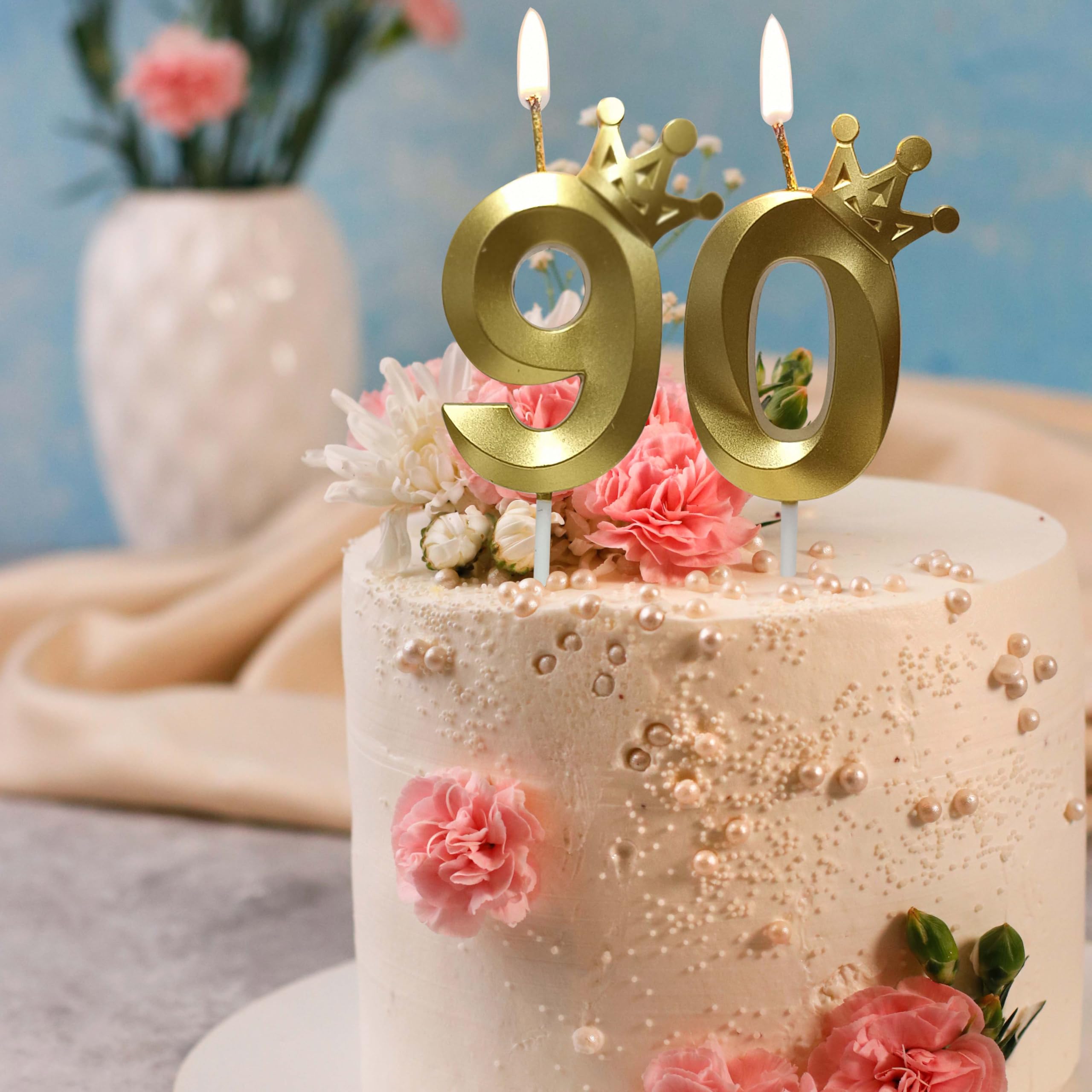 2 Stück goldene Geburtstagskerzen Zahl 90 Kerze ist perfekt für die Dekoration zum 90. Geburtstag, Zahlenkerzen für Kuchen sind perfekte Kerzen (Gold, 90) Küche, Haushalt & Wohnen