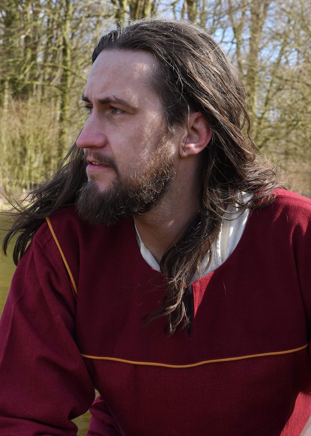 Battle-Merchant Viking Tunic Ove for Men – Herringbone Cotton Medieval Shirt, Long Sleeve Norse LARP Costume,