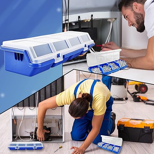 Miniatura 3 de Caja organizadora de tornillos, 8 unidades, cubos de herramientas con 4 compartimentos, tapa translúcida, caja de herramientas, organizador de