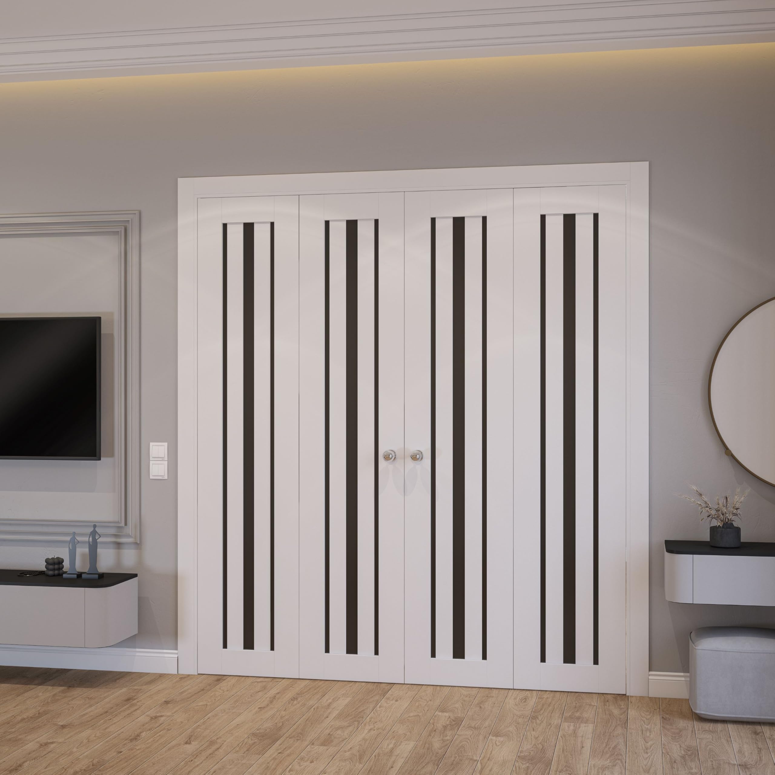 SARTODOORS Double Bifold Closet Doors 72 x 96 inches | Base 3094 White Double Bi-Fold | Opaque Glass MDF Modern | Closet Laundry