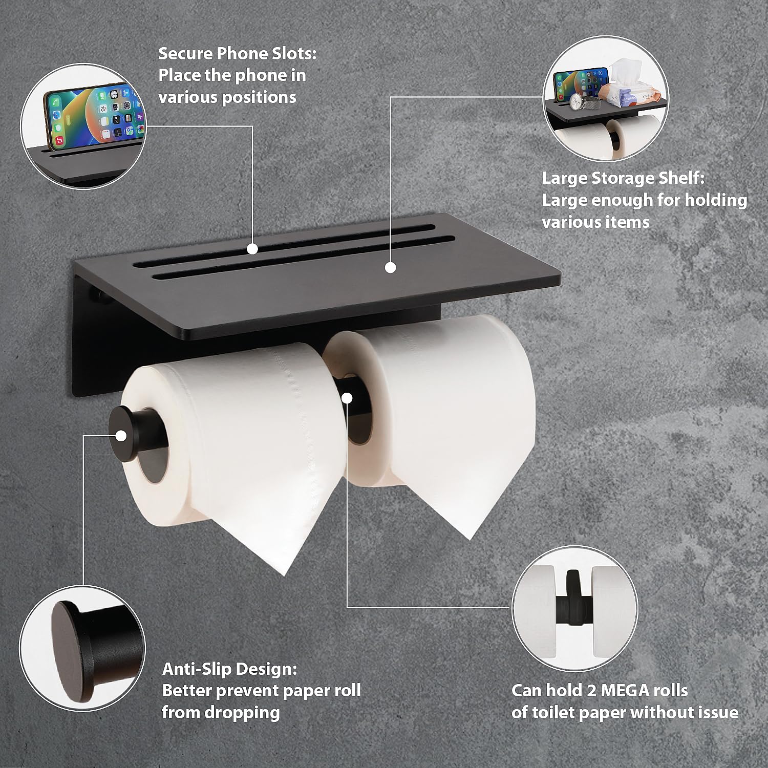 Smart Home Toilettenpapierhalter Doppelrolle – Mit Handyablage, Selbstklebend Oder Schraubmontiert, Gebürstetes Nickel