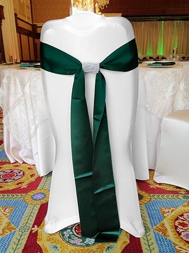 Miniatura 8 de 72 bandas de satén para sillas de color verde bosque, bandas para fundas de silla, lavables y reutilizables, suministros de amarre para bodas,