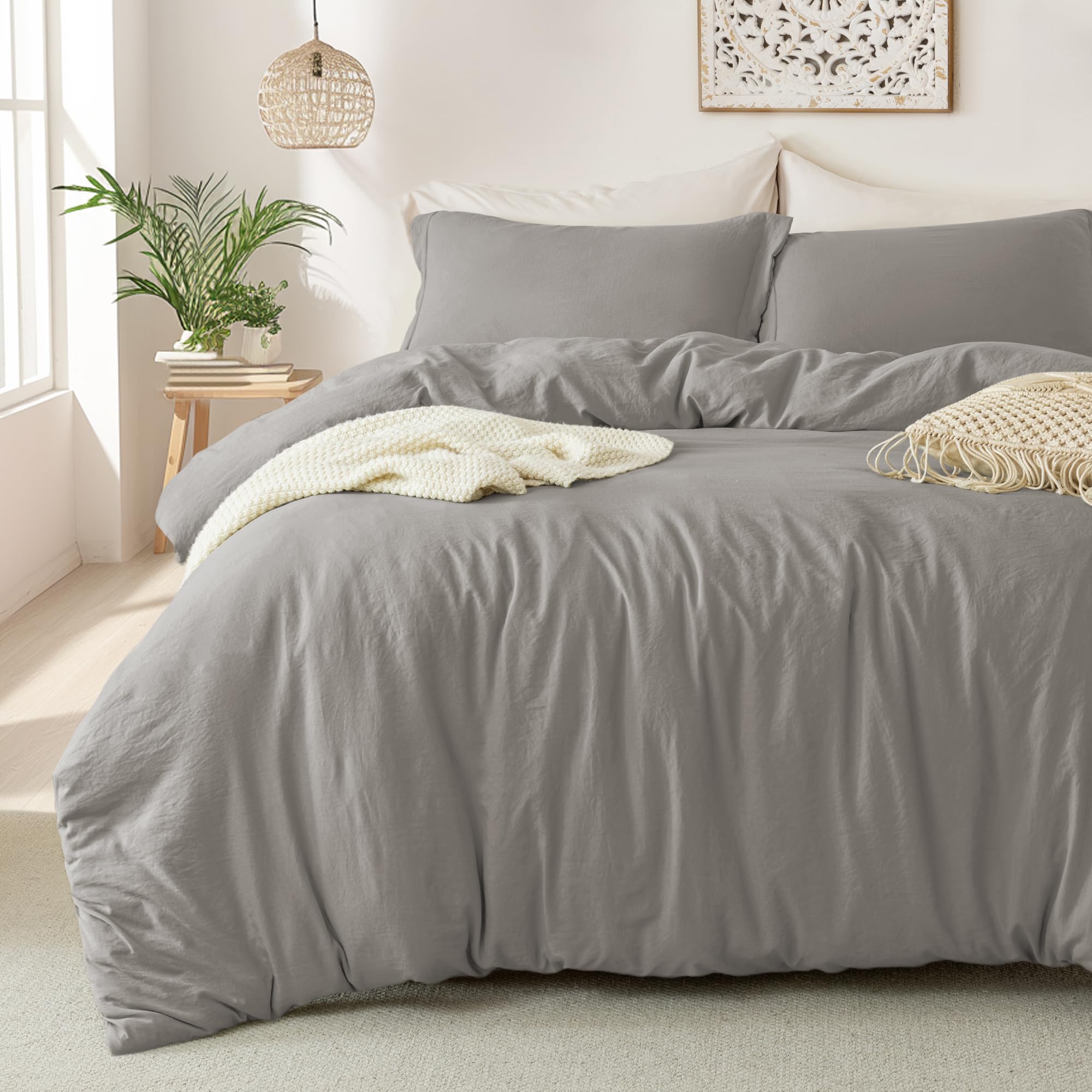 MILDLY Duvet Cover King Ultra Soft Comforter Cover Set 3pcs, Light Grey
