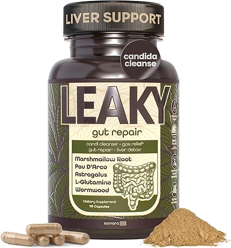 Samara 888 Suplemento de reparación intestinal con fugas y soporte de cándida con raíz de malvavisco, madera de Woormwood y PAU D'Arco - Limpieza
