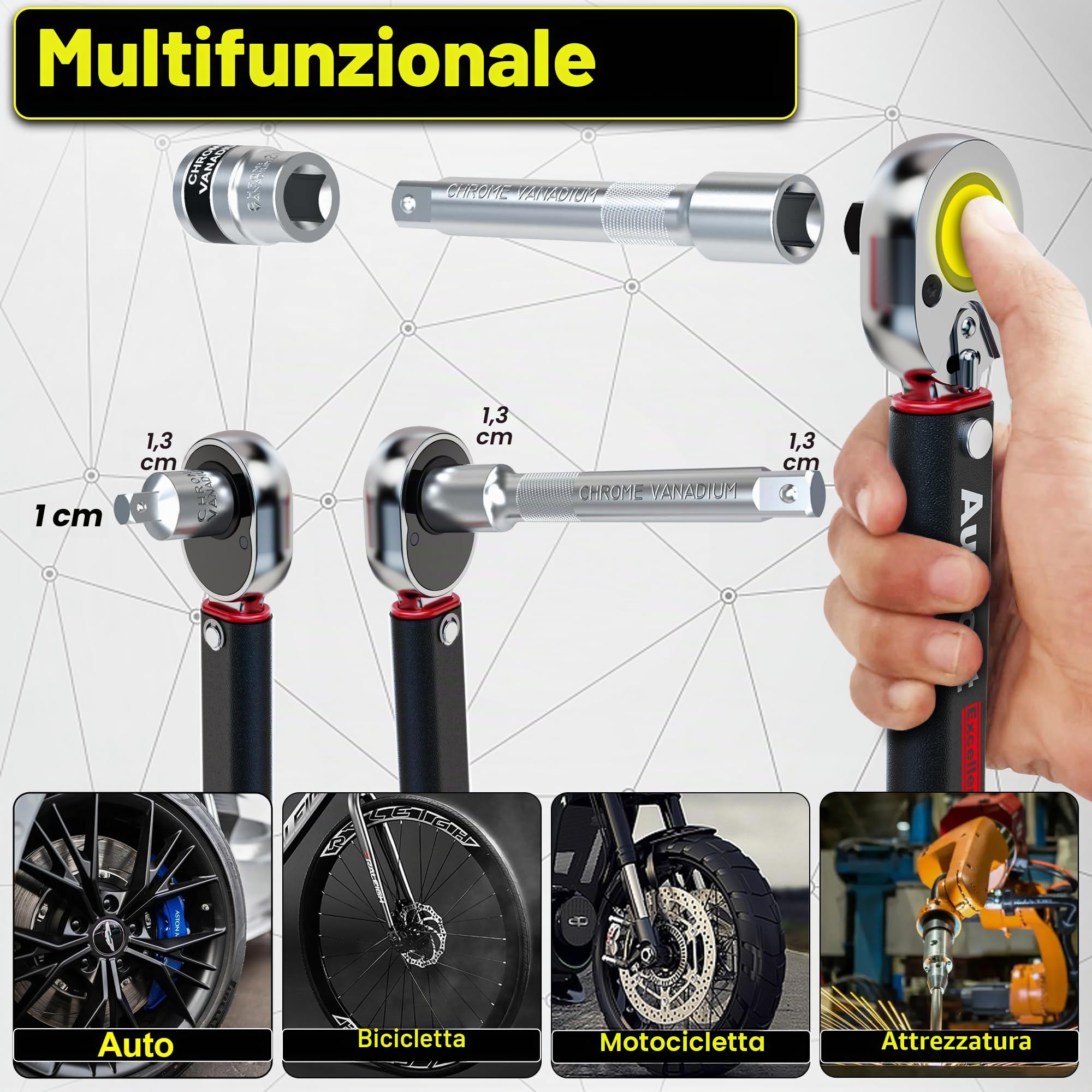 Chiave Dinamometrica 1/2", 20-230 Nm Chiavi Dinamometriche con Prolunga 12.5 cm, per Auto, Pneumatico di Piccoli Elettrodomestici, 6 pezzi