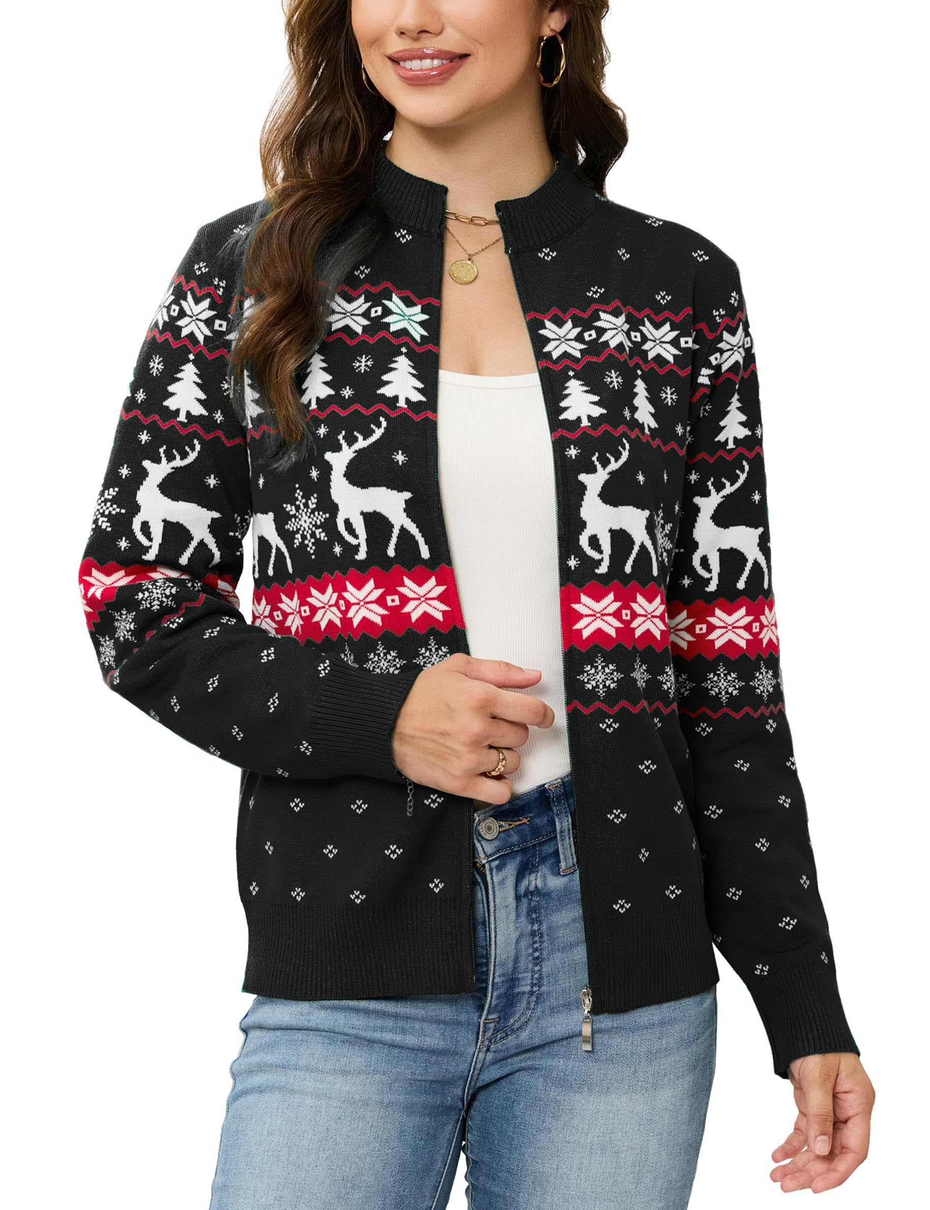 Totatuit Womens Long Sleeve Knitted Zip-Up Cardigan Sweaters Lightweight Crew Neck Cropped Shrug Fall Sweatshirts Jacket