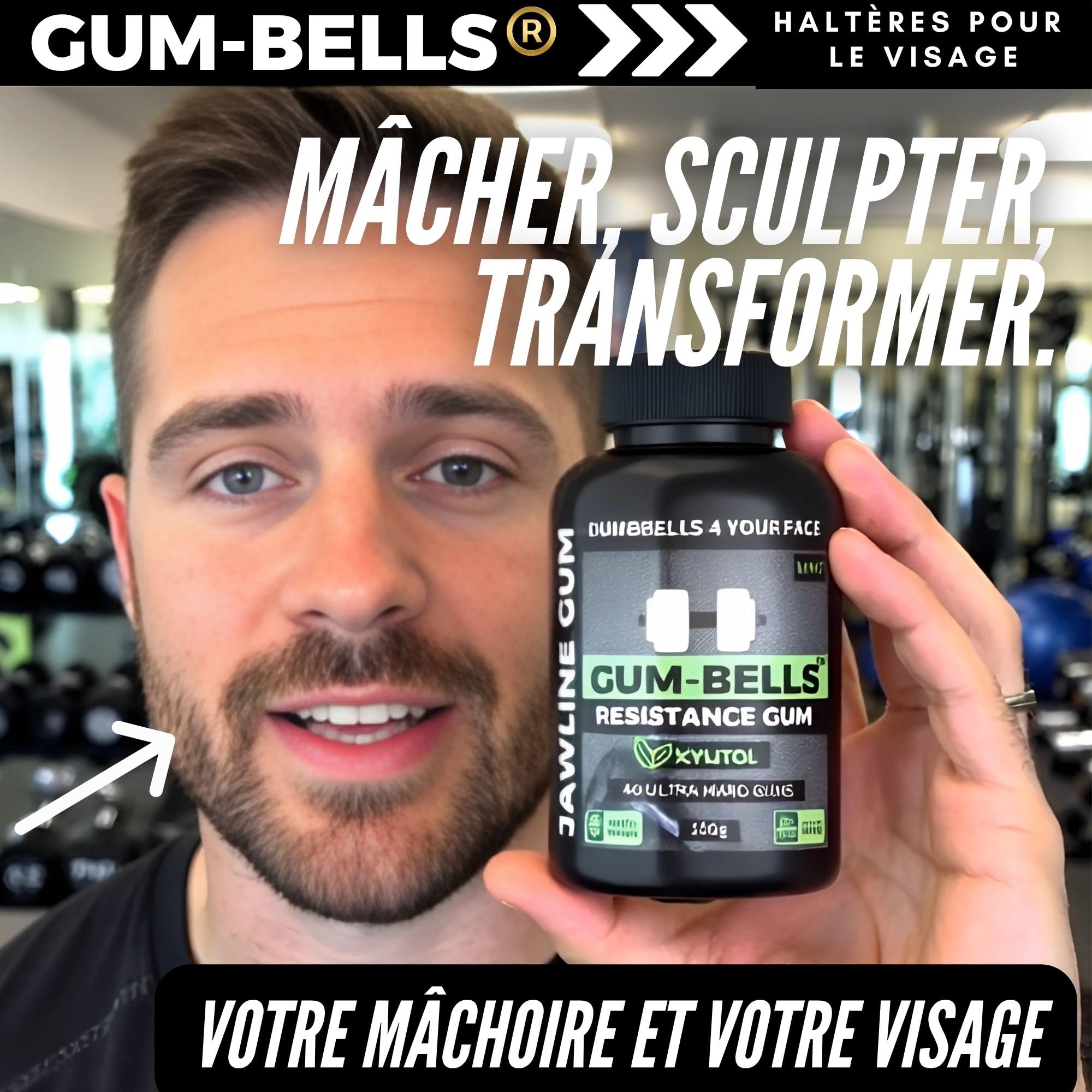 GUMBELLS® Xylitol Jawline Gum – Gomme dure ultra résistante pour mâchoire, menthe, sans sucre, Lot