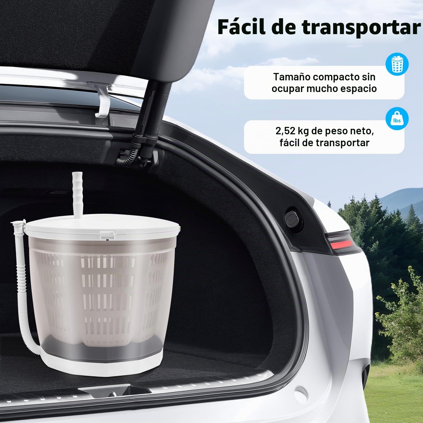 Centrifugador manual 2 en 1, hasta 2 kg, con tasa de deshidratación del 40-50%, 35 x 35 x 32 cm, de plástico con pies de ventosa, lavadora de viaje portátil para caravanas y apartamentos pequeños